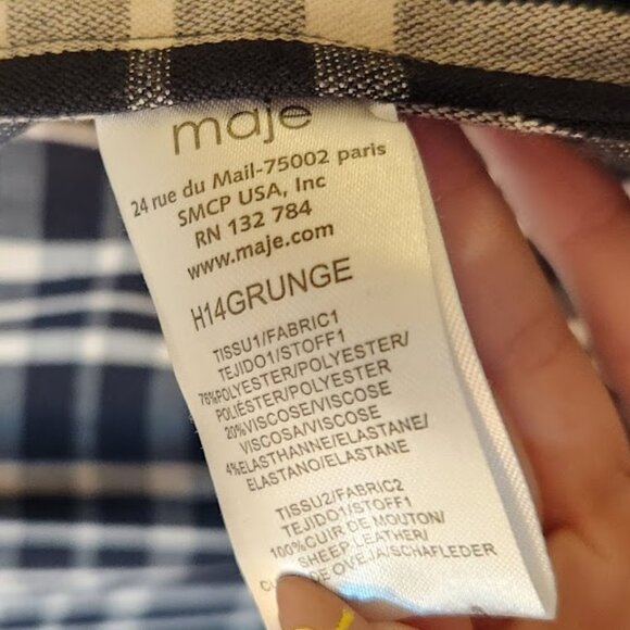 MAJE Grunge Leather Trimmed Plaid Flannel Shirt - Picture 7 of 9